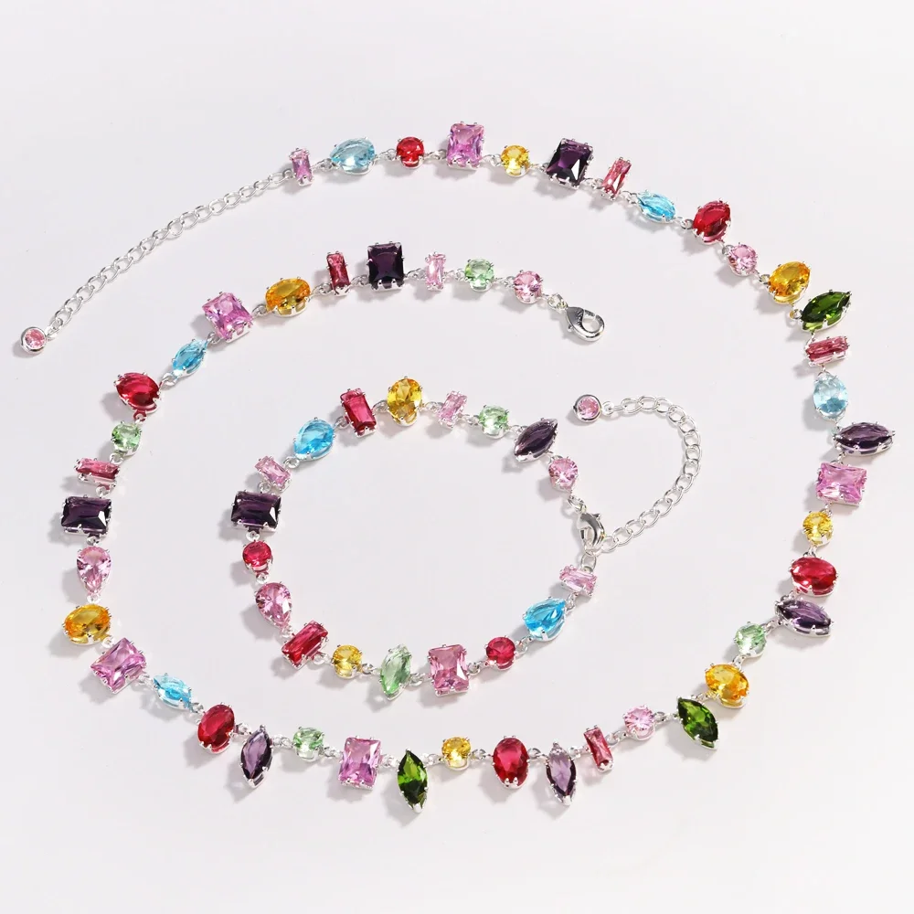 

New Luxury Colourful Crystal Zircon Necklace For Women Fashion Party Jewelry Accessories