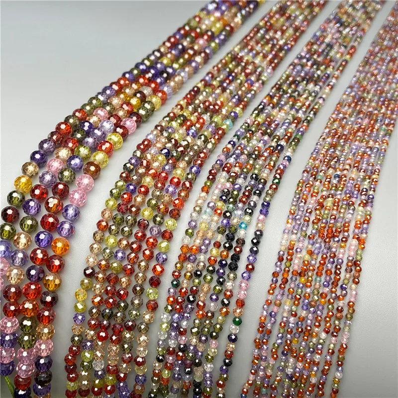 Wholesale 2 3 4MM Tiny Colorful Zircon Beads Shiny Small Faceted Zircon Stone Bead For Jewelry Making Beadwork Bracelet Necklace