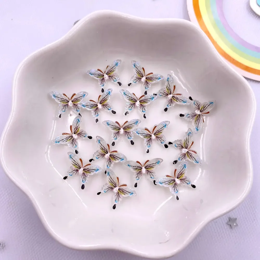 50pcs Glitter Resin Colorful Mini Crystal Butterfly Nail Art Flatback Rhinestone Figurines DIY Miniatures Scrapbook Decor Crafts