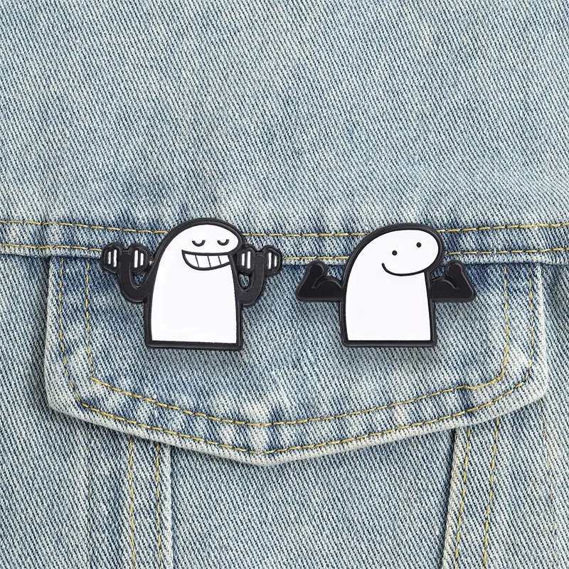 Simple cartoon character-shaped badges, black and white line character patterns pins, accessories for clothing and bags, Gifts