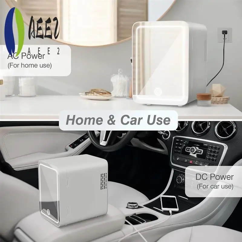 

AEE2-Makeup Fridge With LED Light Mirror 4L Mini Fridge For Bedroom Car Small Refrigerator For Cosmetics, Skin Care