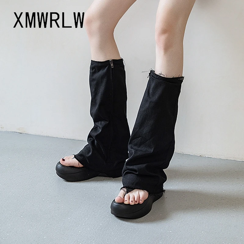 

XMWRLW Women's High Boots 2022 Spring Summer Fashion Denim Women Platform Shoes Thick Sole Women Summer Shoes Knee High Boots