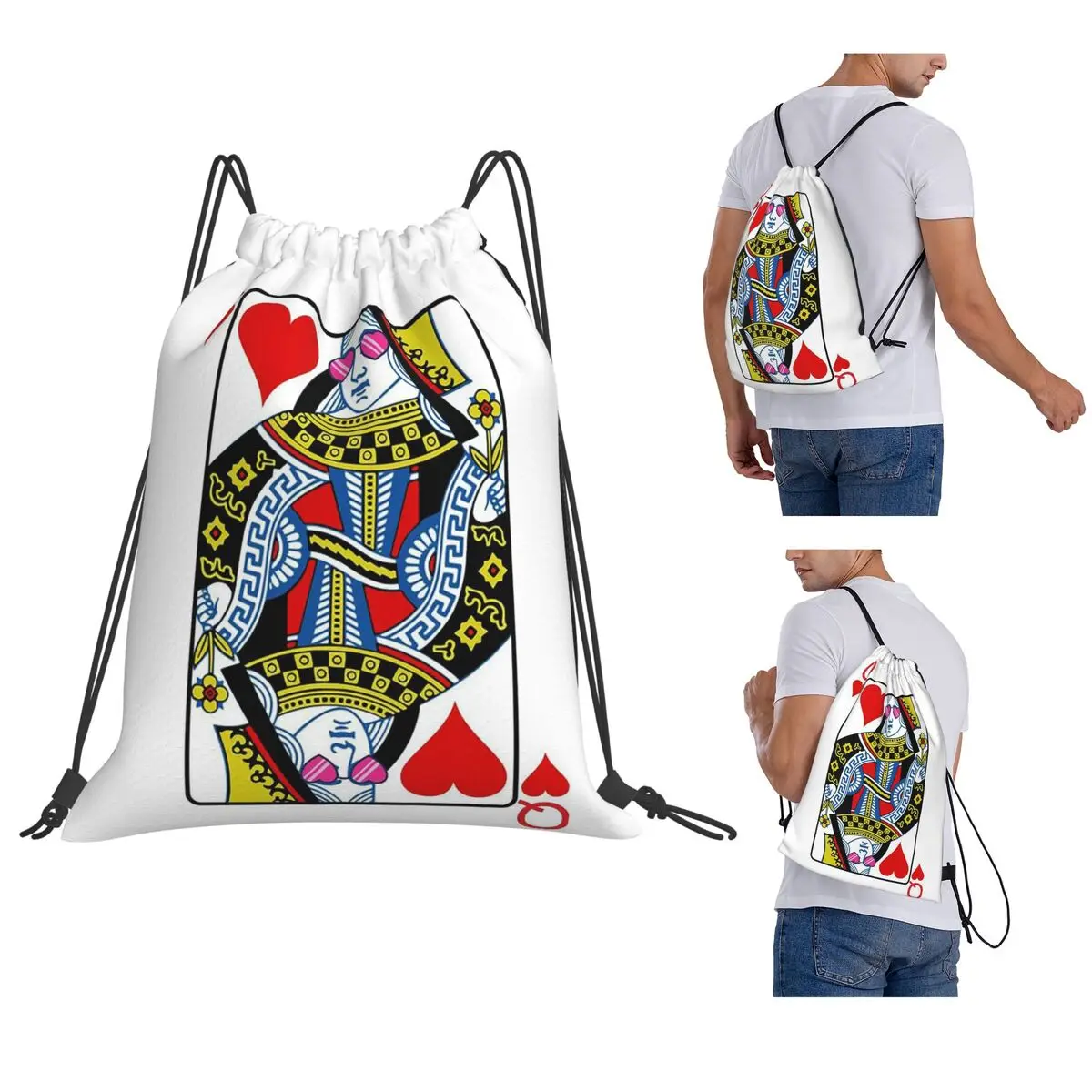 

Casino Nights Red Queen Of Hearts Backpacks Portable Drawstring Bundle Pocket Sports Bag Book Bags for Travel Students
