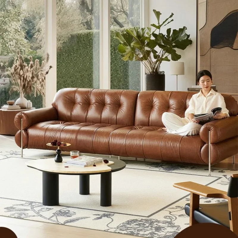 

All green leather American retro first layer cowhide leather brown sugar oil wax leather sofa