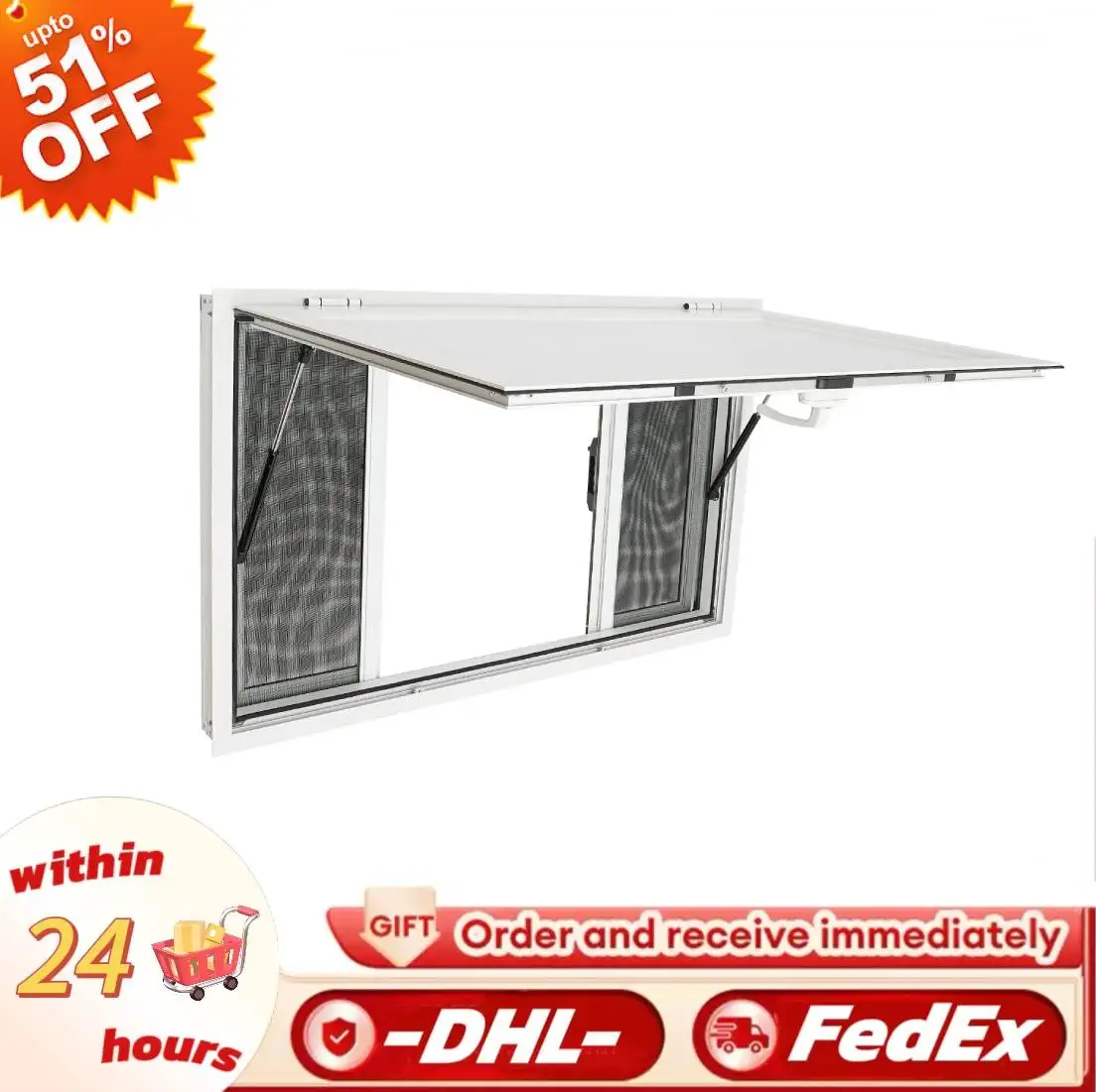 

48×30 Inch Concession Window for Food Trucks 4 Windows Waterproof Food Truck Service Window Anti-mosquito Food Truck Window