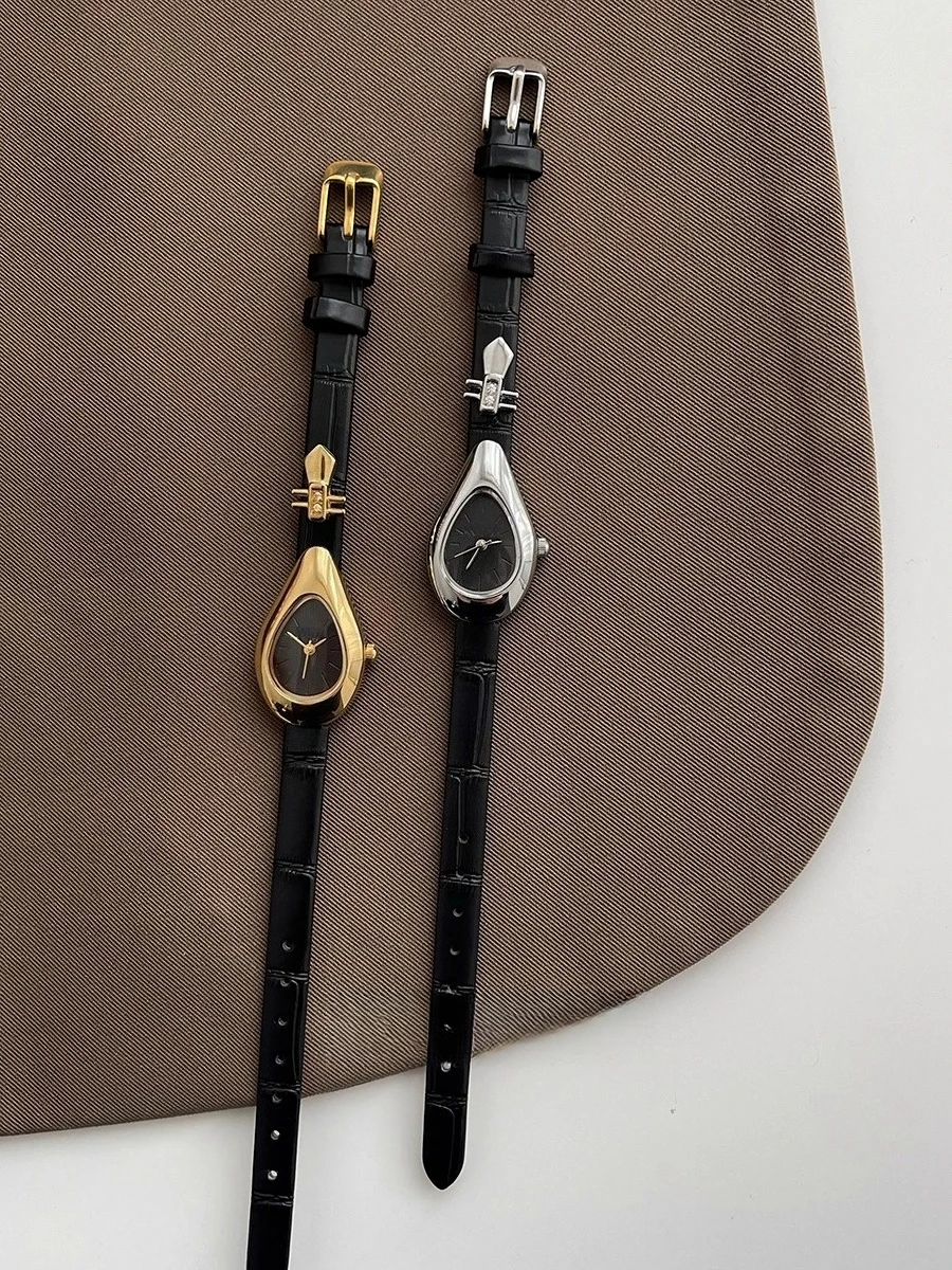 Water Drop Black Silver Pipa 2025 New Women's Niche Light Luxury High-end Retro Quartz Watch Women