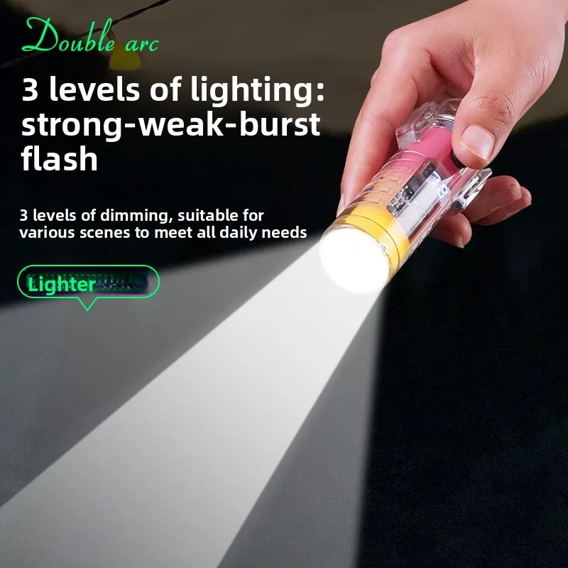 Outdoor Tool Transparent Waterproof Shell Double Arc Rechargeable Lighter Multi-function Portable Type-C Charging Flashlight