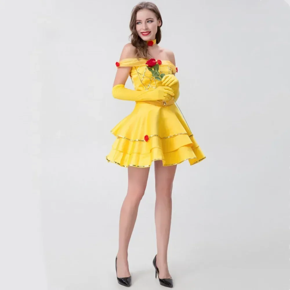 Anime Fantasia Beauty and the Beast Belle Princess Costume Halloween Stage Performance Cartoon Queen Cosplay Dress