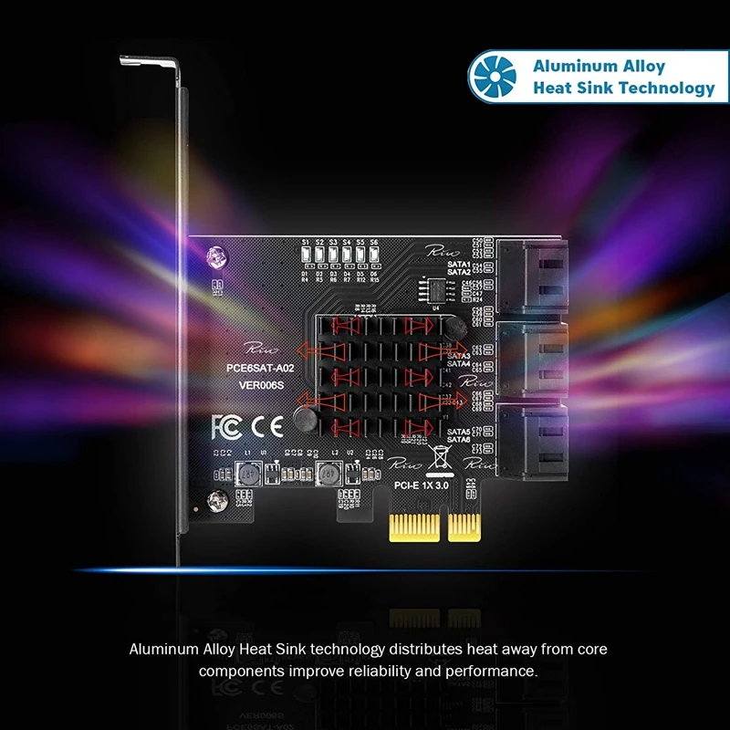 Pcie SATA Card, 6 Port, SATA Controller Expansion Card, Boot As System Disk, Support 6 SATA 3.0 Devices