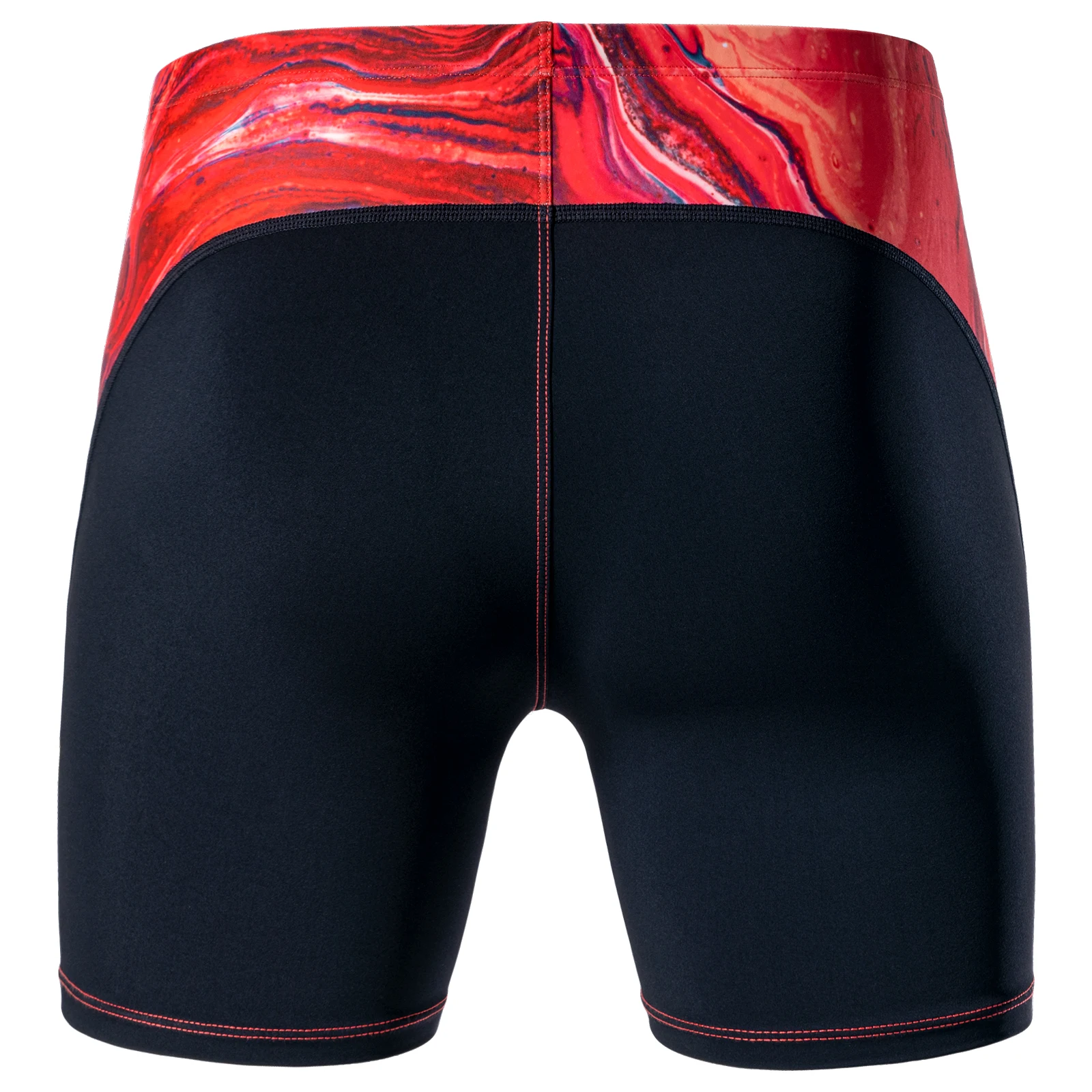 MY KILOMETRE Men's Square Leg Athletic Swim Jammers Lava Red Durable Training Splice Swimsuit Athletic Swimwear Swimming Trunks