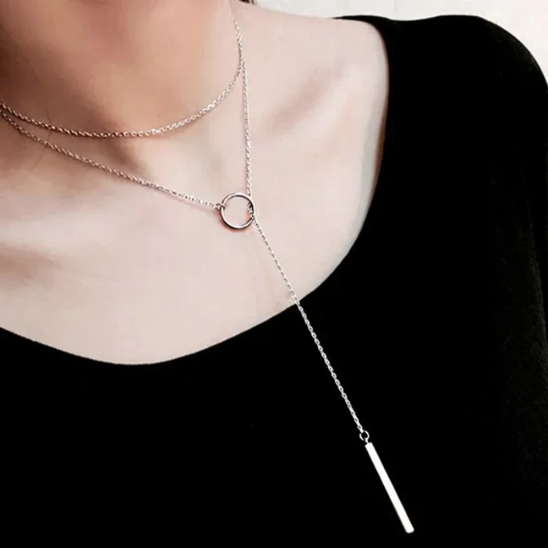 2023 New Fashion Sweater Chain Circle Strip Long Necklace For Women Girls Simple Geometric collares Choker