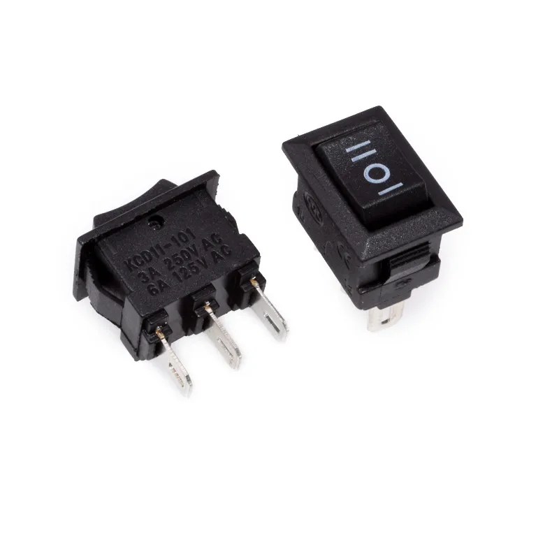 10pcs KCD1 Black Mini Power Button Switch 3 Pin / 6 pin On/Off/On Rocker Switch AC 6A/250V 10A/125V