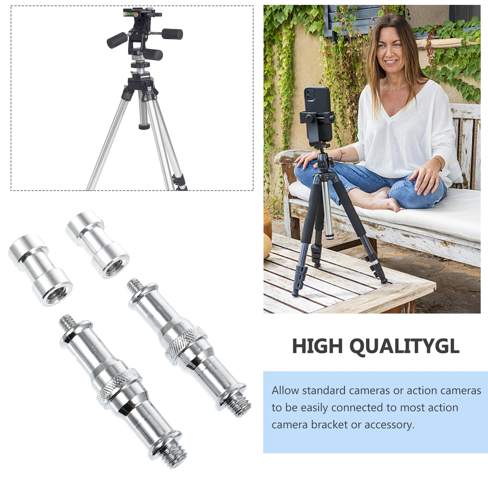 

2 set Aluminum Alloy 1 4 to 3 8 Threaded Screw Adapter Hot Shoe Spigot Camera Bracket Accessories Silver