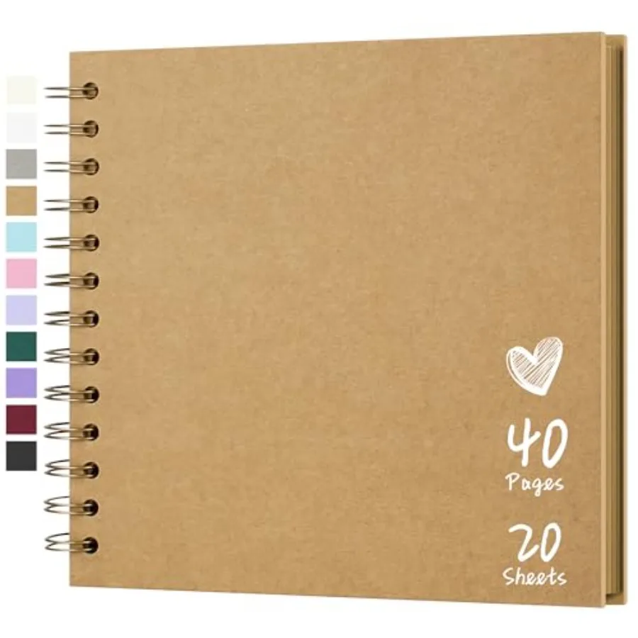 Scrapbook 7x7 Inch DIY Scrapbook Album Hardcover Kraft Paper Scrap Book Photo Albums 40 Pages Perfect for 4x6/ 5x7 Photos Memor