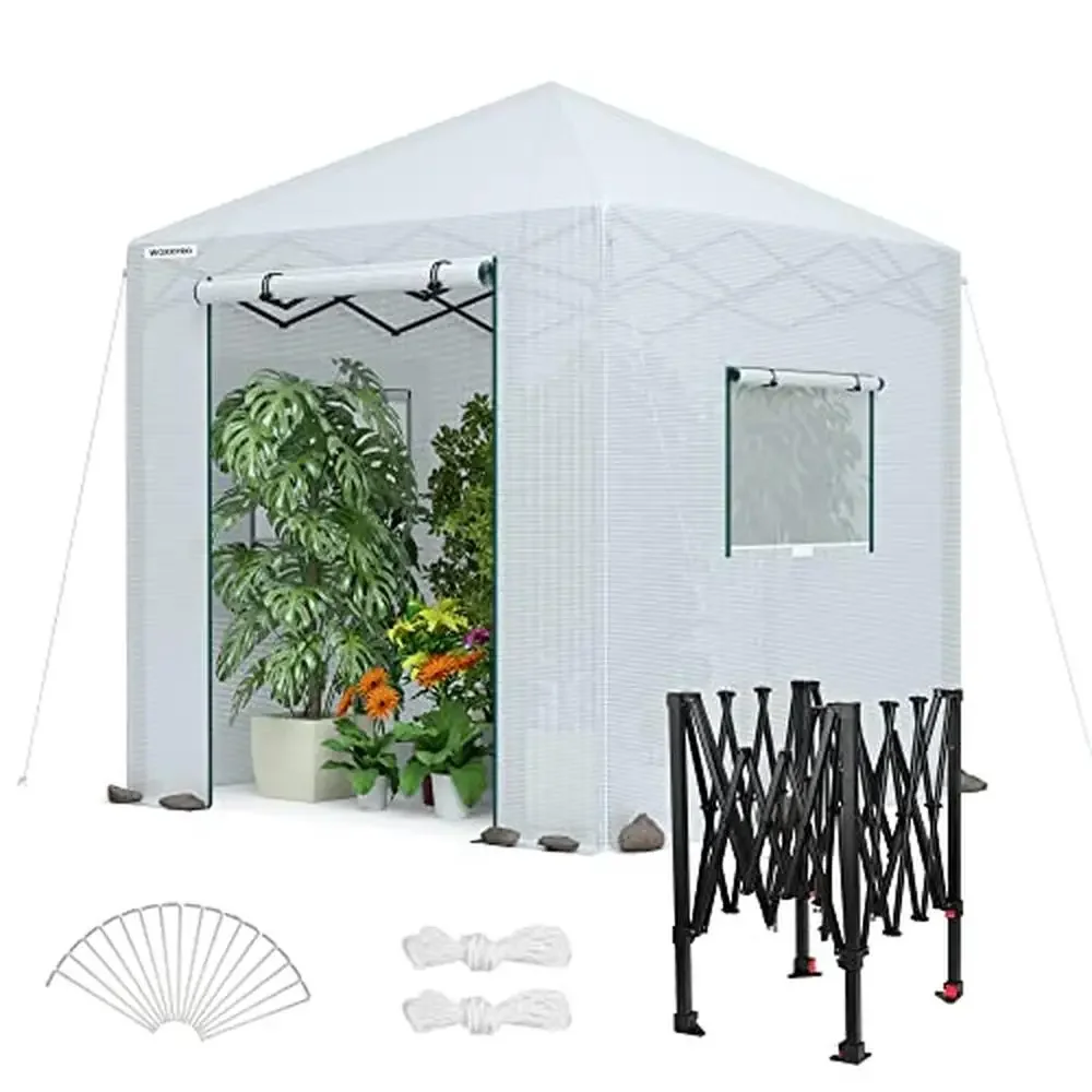 

Portable Walk-in Greenhouse Pop-up Heavy Duty Canopy with Robust PE Cover Indoor Outdoor Plant Garden Shed Storage 8x8ft