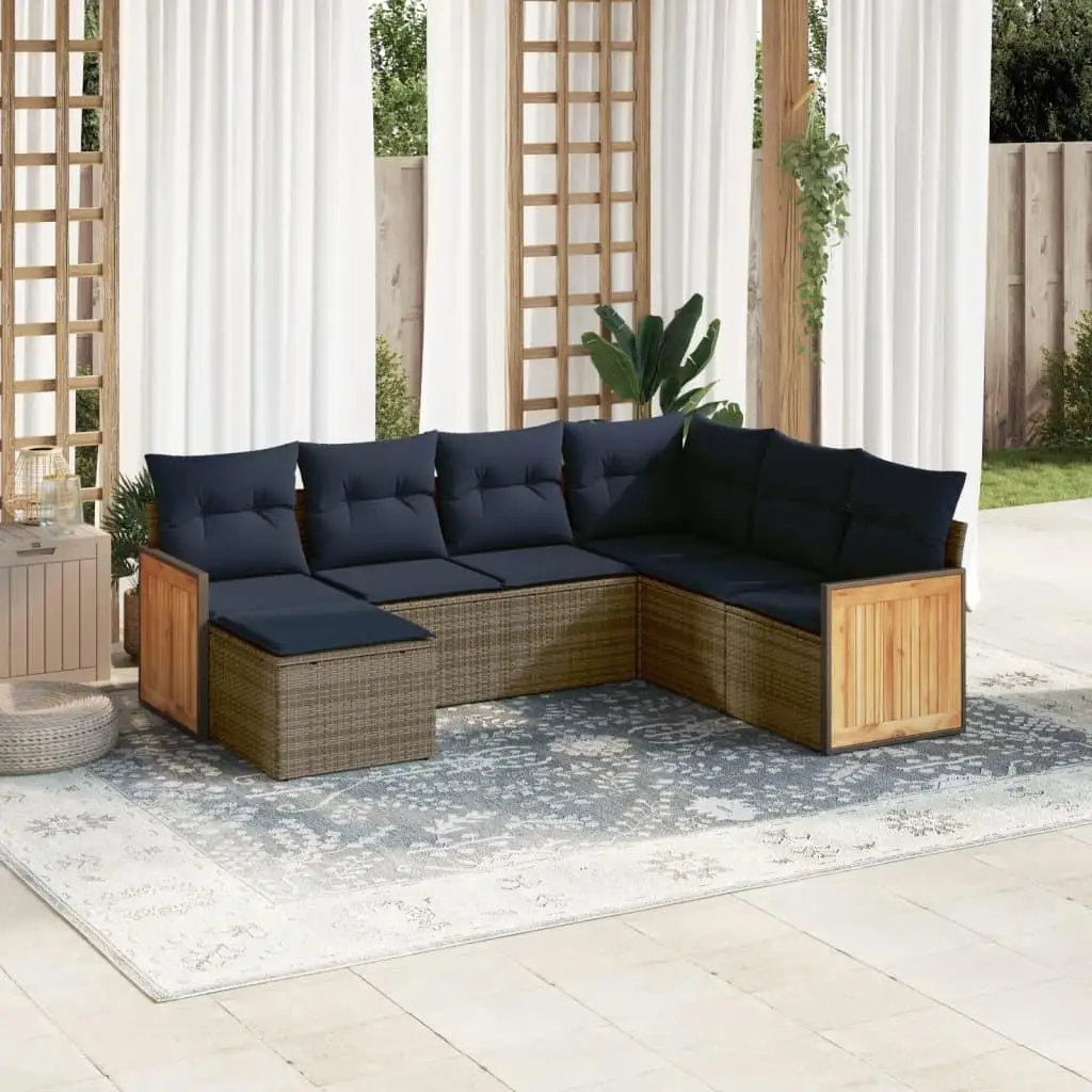 

7 Piece Outdoor Patio Sofa Set with Cushions Gray Poly Rattan Garden Furniture