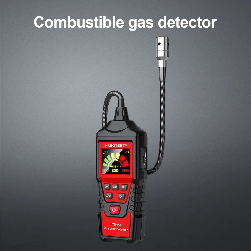 HT601 Gas Leak Detector Analyzer Methane Flammable PPM LEL Combustible Natural Tester Sound&Screen Alarm Alcohol Gas Leak Sensor