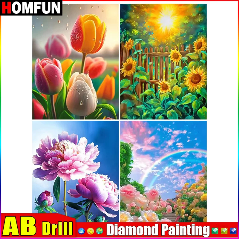 MFUN AB Diamond Painting, Cross Stitch Pattern, 5D Diamond Embroidery, Flower, Tulip, Sunflower, Home Decor, DIY Art, Bathroom Art