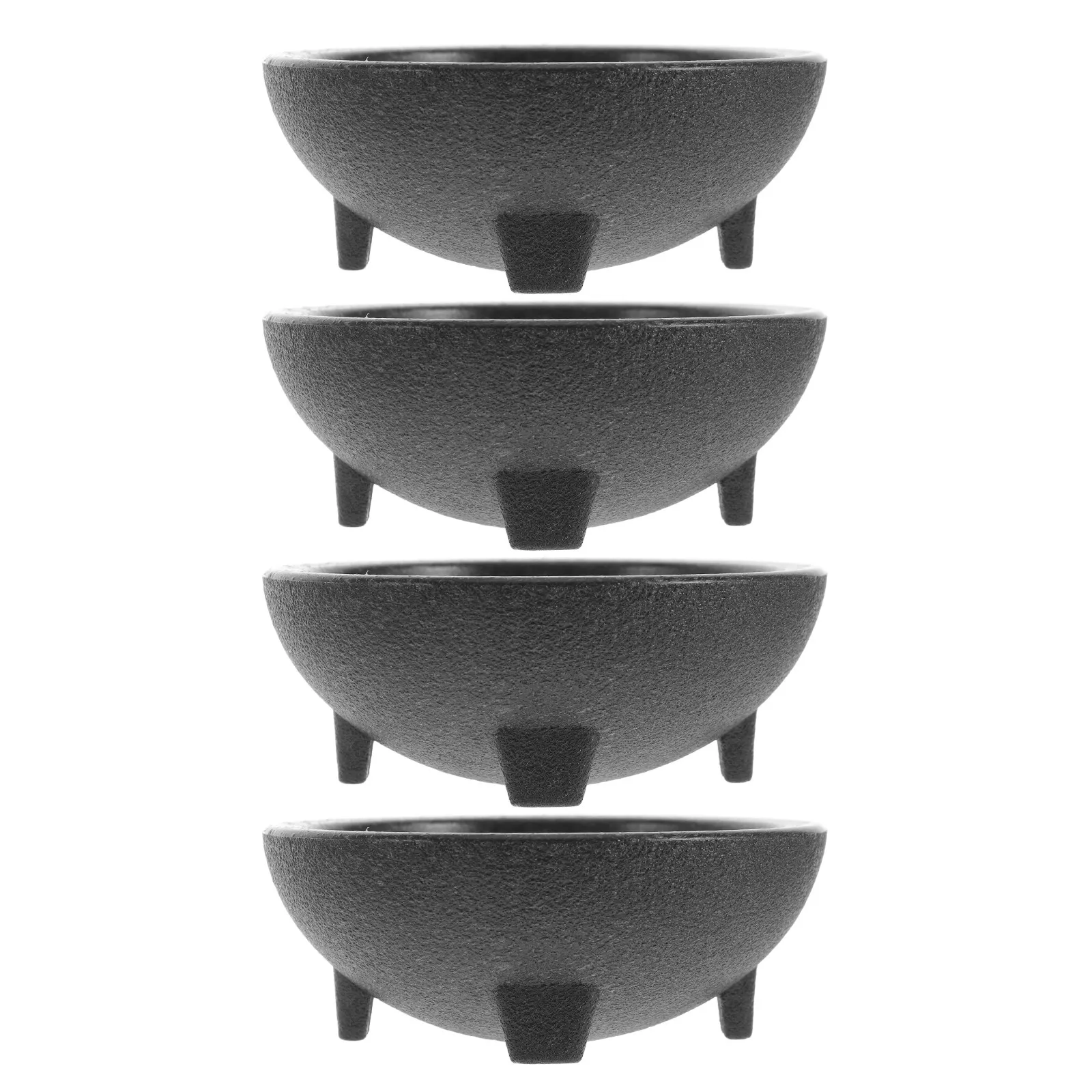 4Pcs Black Plastic Appetizer Bowls Stable 3-Legged Salsa Containers Multi-Functional Snack Dip Serving Bowls Party Sauce Dish