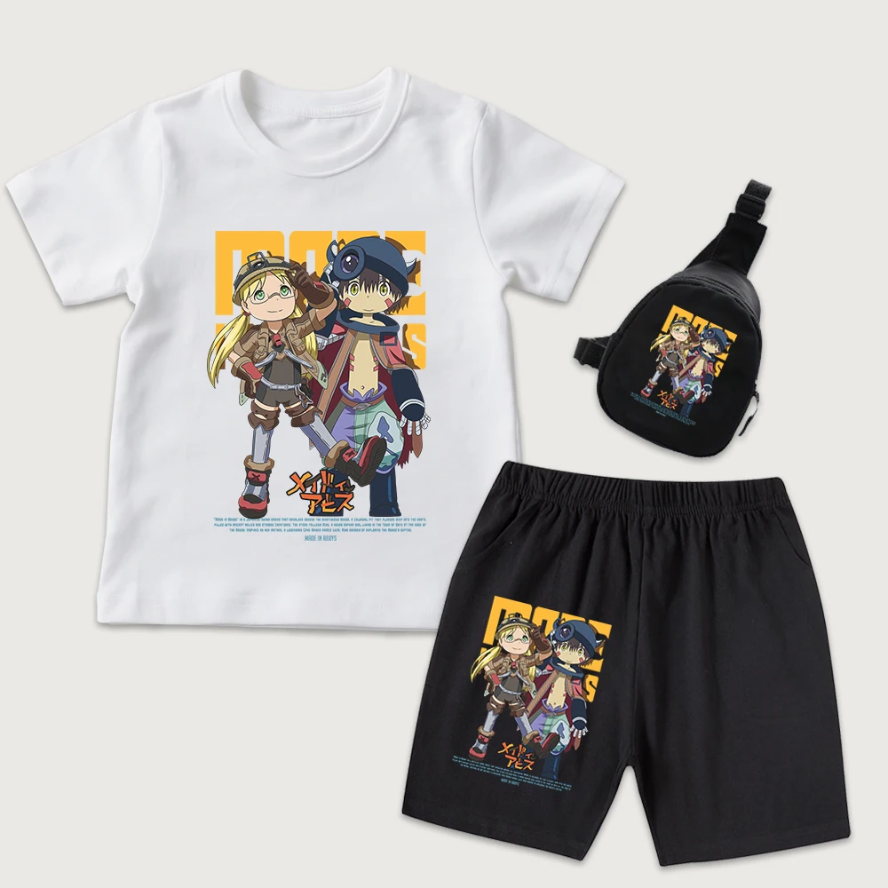 Made In Abyss Riko x Reg Anime Print Kids Cotton T Shirt Shorts Mini Chest Bag 3 Pcs Set Boys Girls Casual Summer Outfit