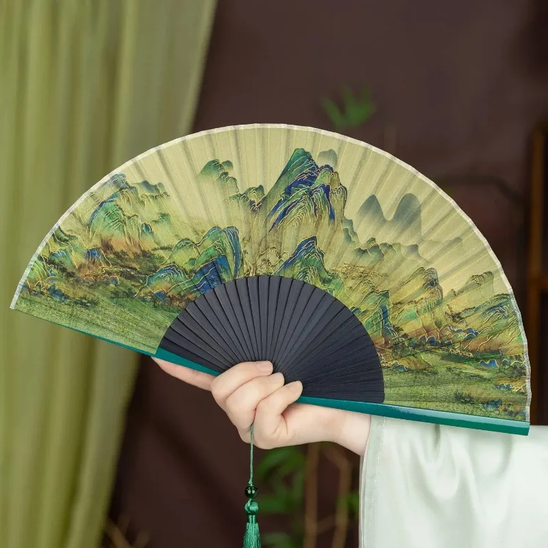 Chinese Style Folding Fan, Antique Portable Small Silky Fan for Summer Hanfu Photos and Dance Performance