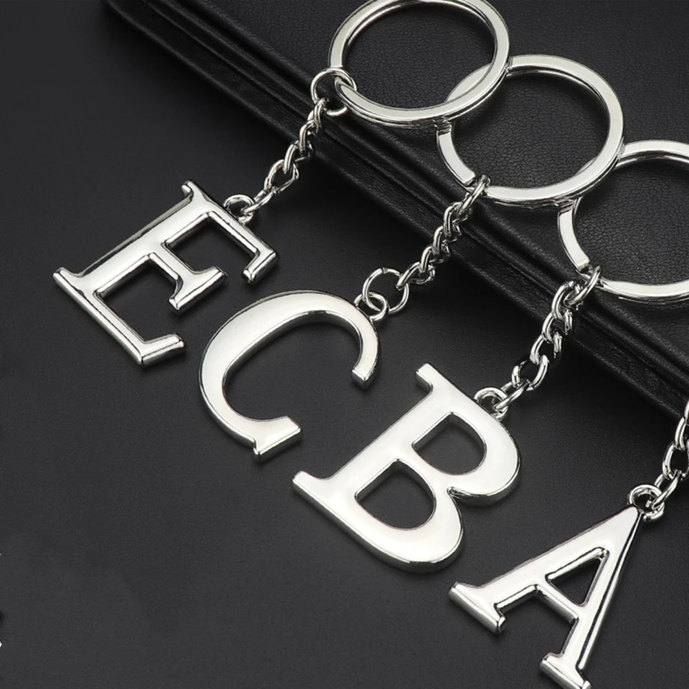 Fashion Simple A-Z Initials Keychains Metal 26 English Letters Couples Keyring Wallet Handbags Accessories