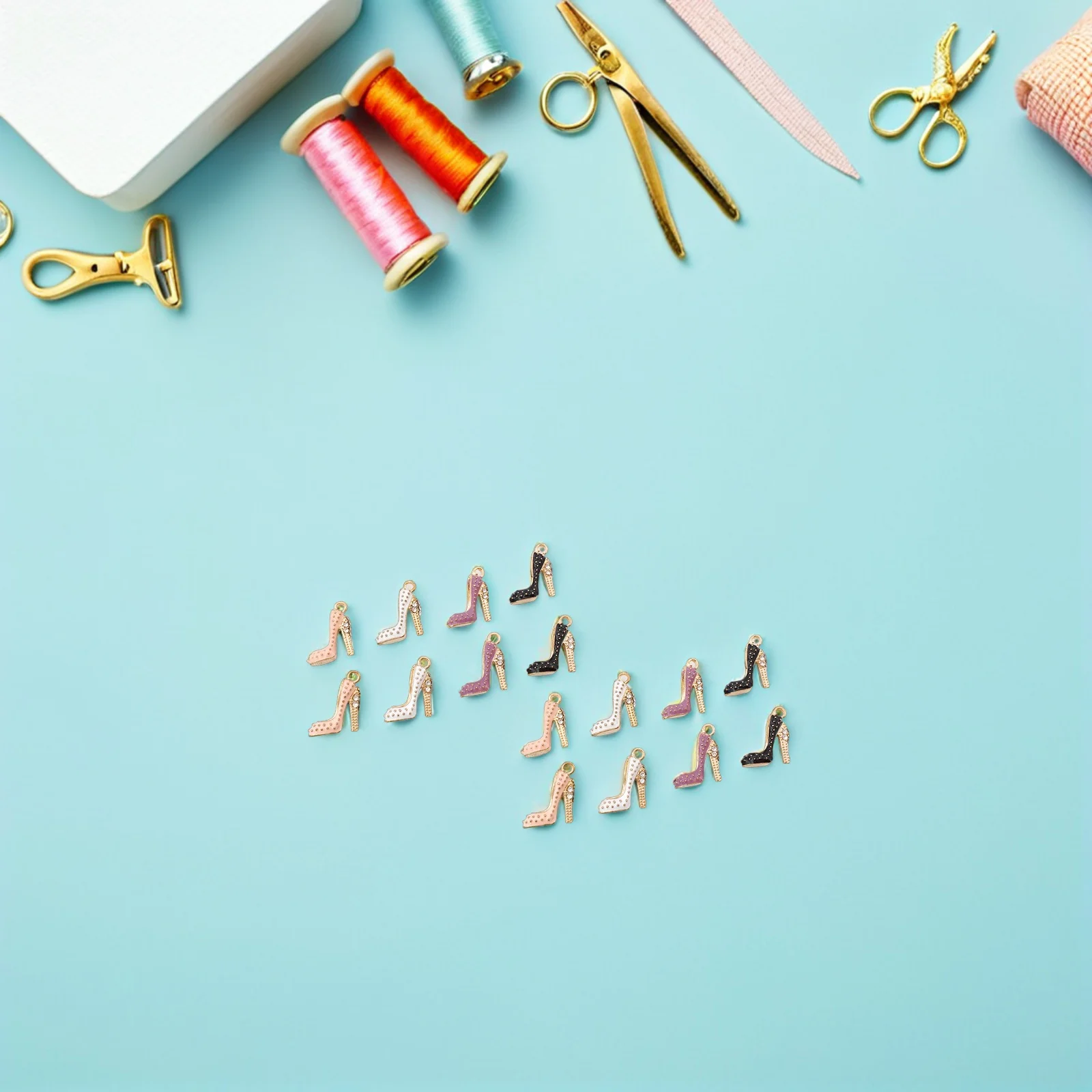 20Pcs Alloy Rhinestone High Heel Charms Mini Shoe Pendants for DIY Jewelry Bracelets Necklaces Keychains Accessories