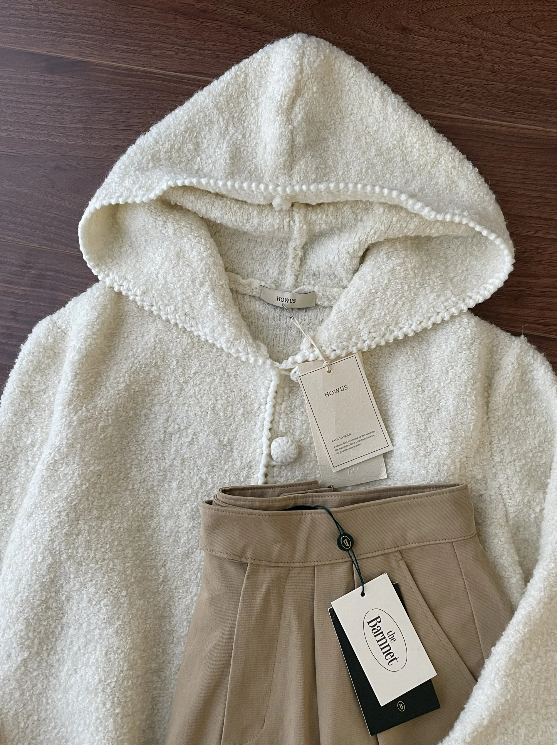Cardigan aperto con cappuccio in lana morbida e accogliente fatto a mano, colore bianco latte, maglione autunno inverno, comodo cappotto lungo ampio