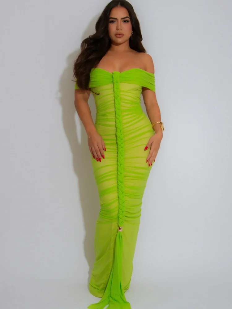 Irmã estrela moda sexy cor sólida bainha plissado malha extra longo vestido atacado boate festa férias atraente vestido