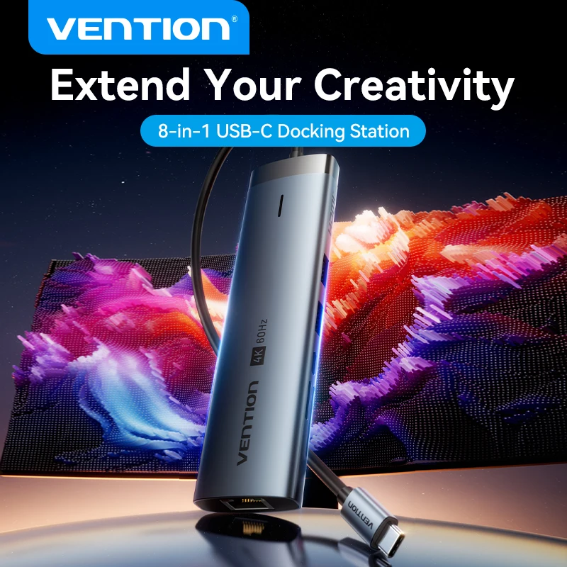 

Vention USB C HUB 4K 60 Гц Тип C к HDMI RJ45 Ethernet PD 100 Вт SD TF для MacBook PC iPad Sumsang ПК Планшетный телефон 8-в-1 USB-концентратор