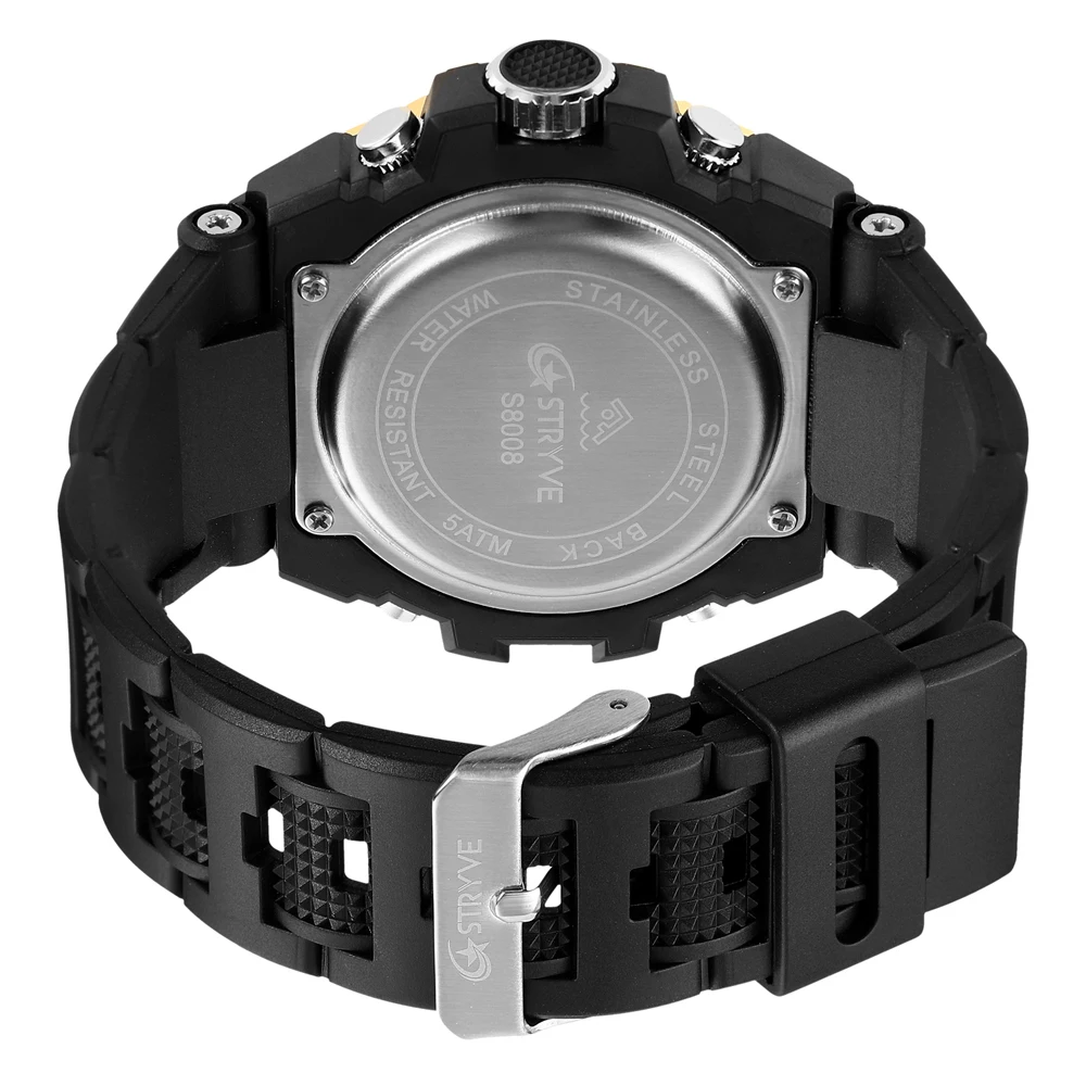 STRYVE Fashion Digital Mens Military Watch 50M Waterproof Wristwatch Sport Men Skull Dial Dual Display Watches LED Quartz Clock