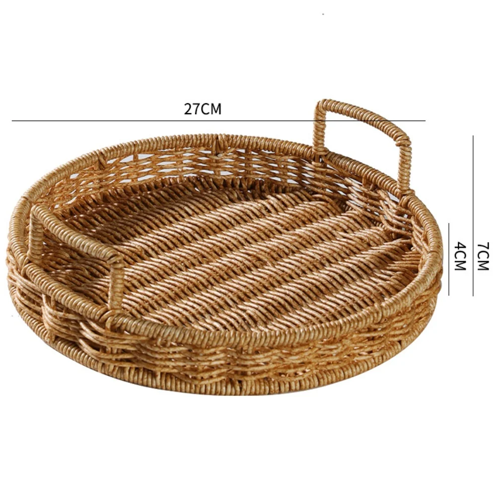 

Rattan Tray Round Woven Basket For Serving Bread Portable Serving Tray With Handles Handwoven Rattan Round Shape