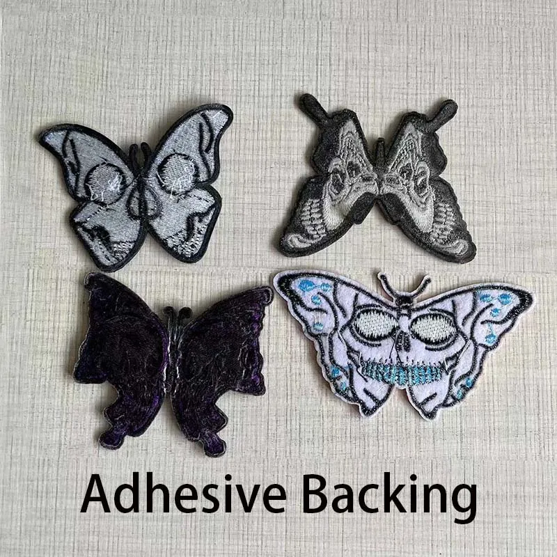 1PCS/Heat Transfer Skull In Butterfly Wings Designs Embroidery Iron On Patches,Thermal Stickers Application For Clothes,T Shirt