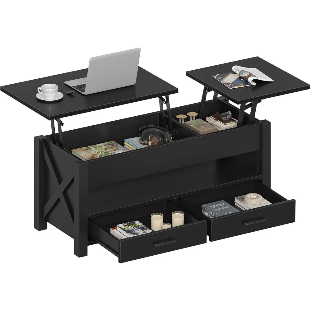 coffee table, 47.2" lift top coffee table with 2 storage drawers and hidden compartment,wood farmhouse support,coffee table