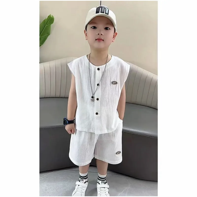 2-12years Summer Children's Clothing Set Boys & Girls Cotton Linen Suits Baby Loungewear Outfit T-shirt Tops + Shorts 2pcs