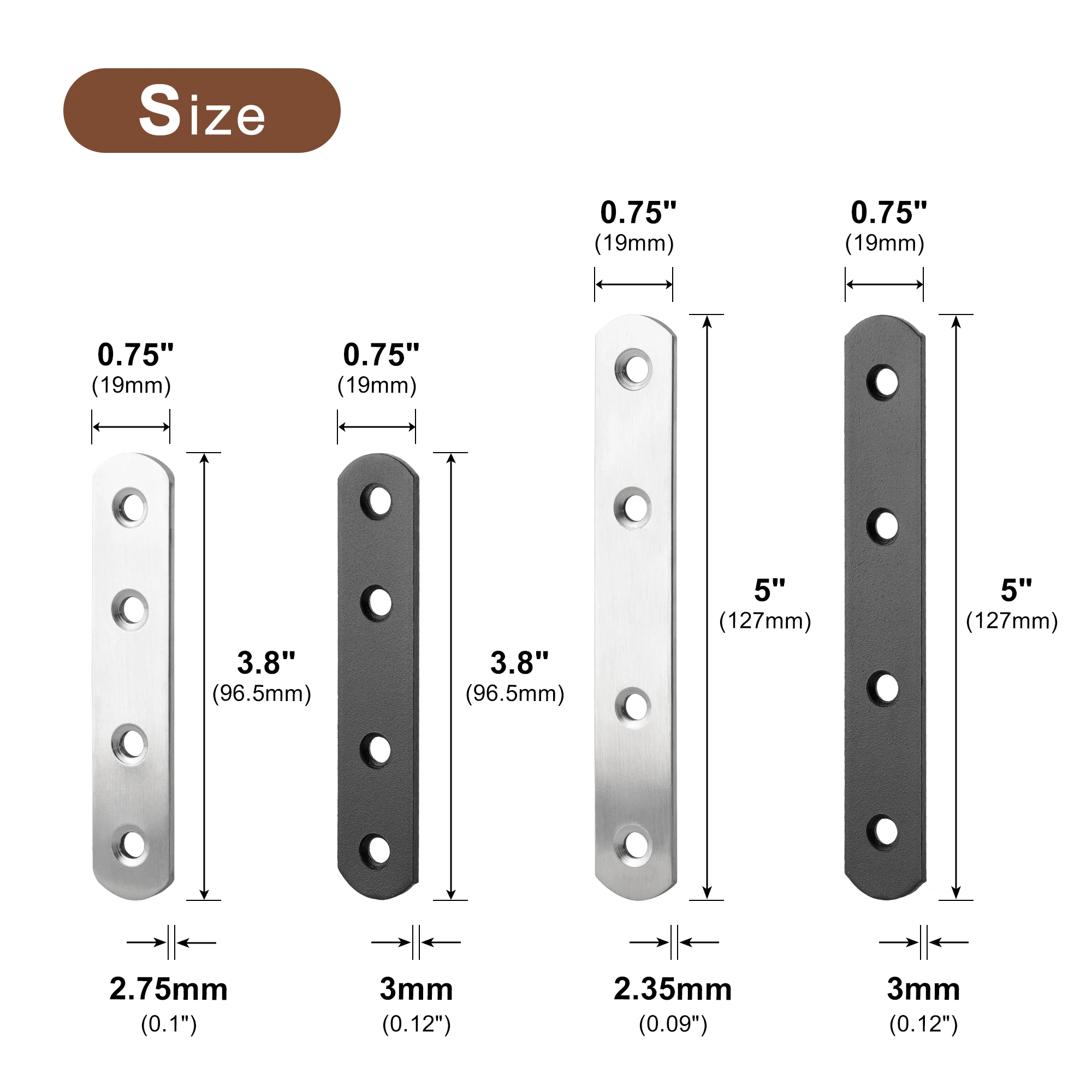 Stainless Steel Straight Angle Metal Bracket Fixed Hole for Furniture Wood Board Connect Brace Brackets