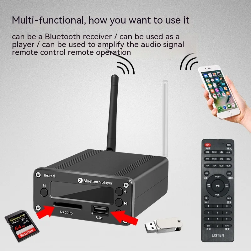 Bluetooth receiver player wireless audio to amplifier speakers lossless U disk SD card playback remote control hifi preamplifier