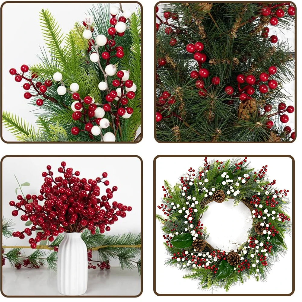 20 قطعة فروع هولي التوت الاصطناعي 8.7 بوصة سيقان هولي بيري وهمية متعددة الاستخدامات لتزيين شجرة عيد الميلاد