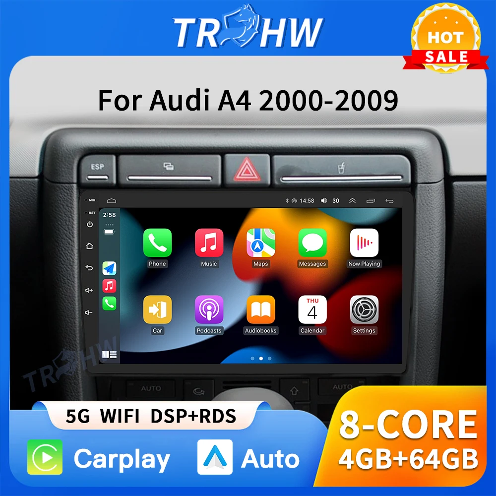 

Carplay Android Auto 2K Screen Car Radio Multimedia Player For Audi A4 2 3 B6 B7 S4 RS4 2000-2009 Auto radio Stereo