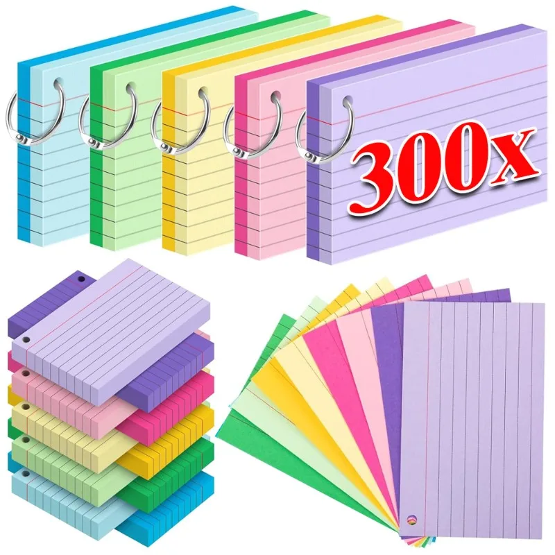 300-50PCS Binder Horizontal Line Memo Book Loose-Leaf Index Cards Flash Cards Small Revision Cards for Study Office Note Pads