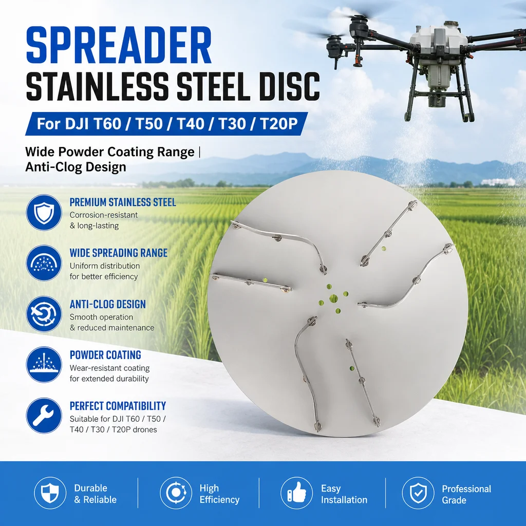 Épandeur à disque en acier inoxydable, large plage de revêtement en poudre, conception Anti-Clog pour drones agricoles DJI T60/T50/T40/T30/T20P