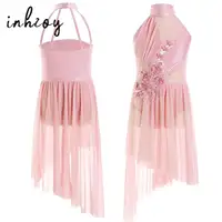 Vestido de Ballet para niñas, apliques sin mangas, malla Irregular, traje de baile lírico de tul, vestido de leotardo contemporáneo, Ropa de baile