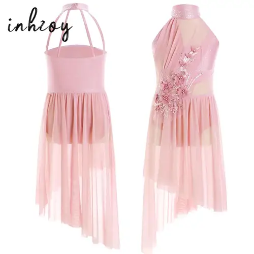 Vestido de Ballet para niñas, apliques sin mangas, malla Irregular, traje de baile lírico de tul, vestido de leotardo contemporáneo, Ropa de baile