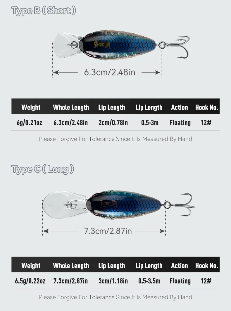 Kingdom Floating Crankbaits Minnow 6 g 6,5 g 10,5 g Geräusch künstliche harte Köder 3 Arten Lippenbarsch Hecht Forelle Süßwasser-Angelköder – Detail 5