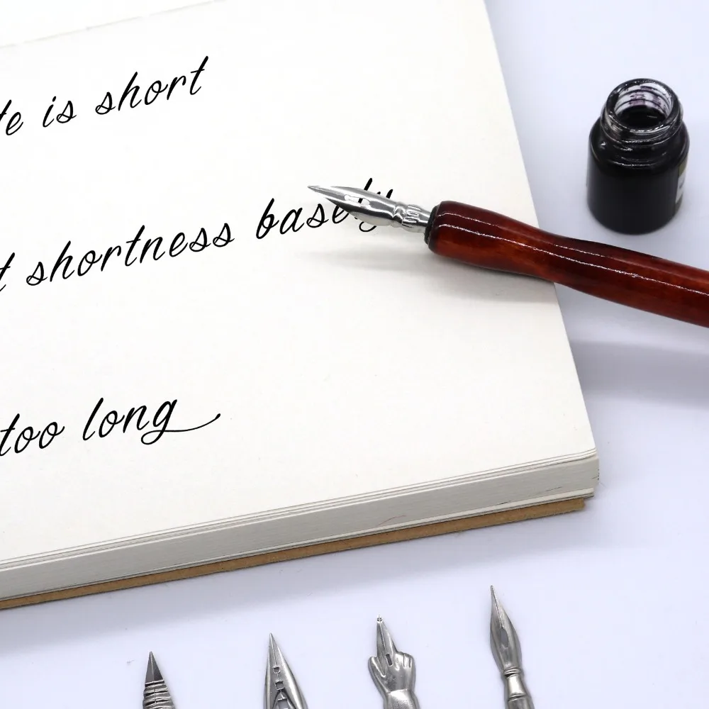 5PCS 5.91×0.51in Dip Pen Holder Mahogany Tone Custom Combination Calligraphy Pen Holder Universal Interface Detachable Structure