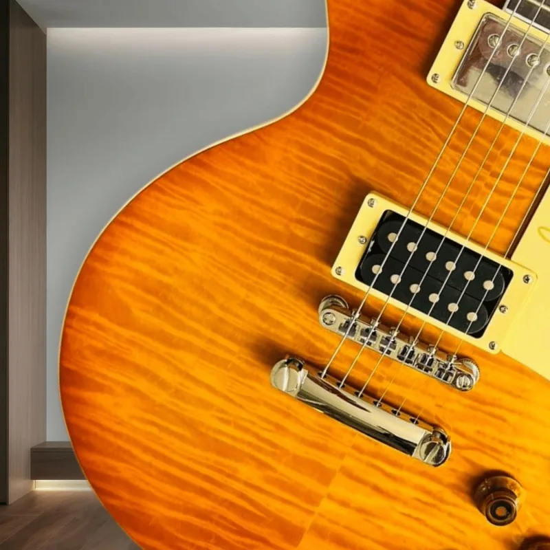 Hot Sales LPQ 6 String Style Electric Guitar Tiger Flame Maple Top HH Humbucker Pickups Fixed Bridge Lemon Burst Beginner Unisex