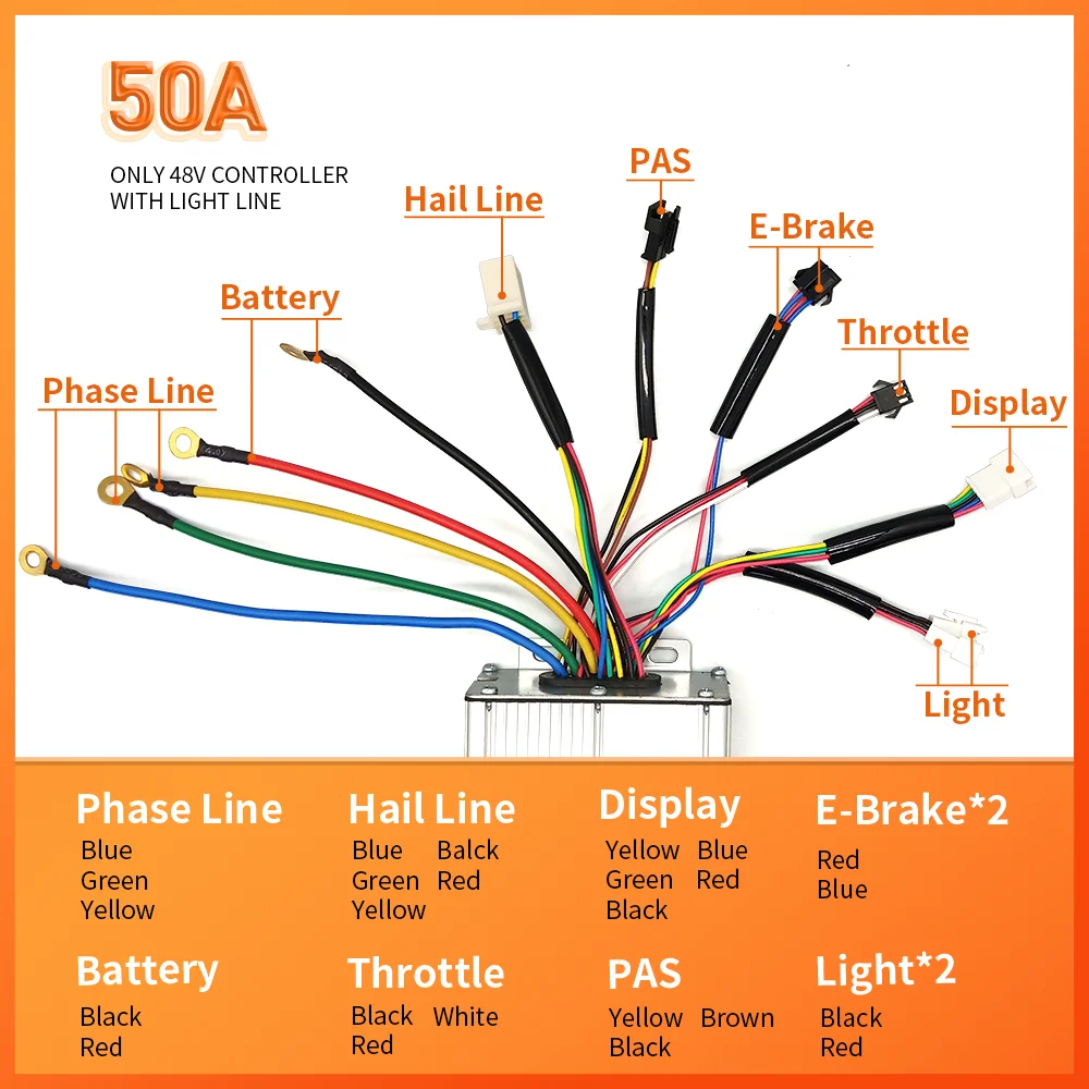 Controlador Ebike KT 50A 48V/60V/72V/90V voltaje Ebike sin escobillas 50A 1500W 3000W controlador de onda sinusoidal Kit de conversión Accesorios