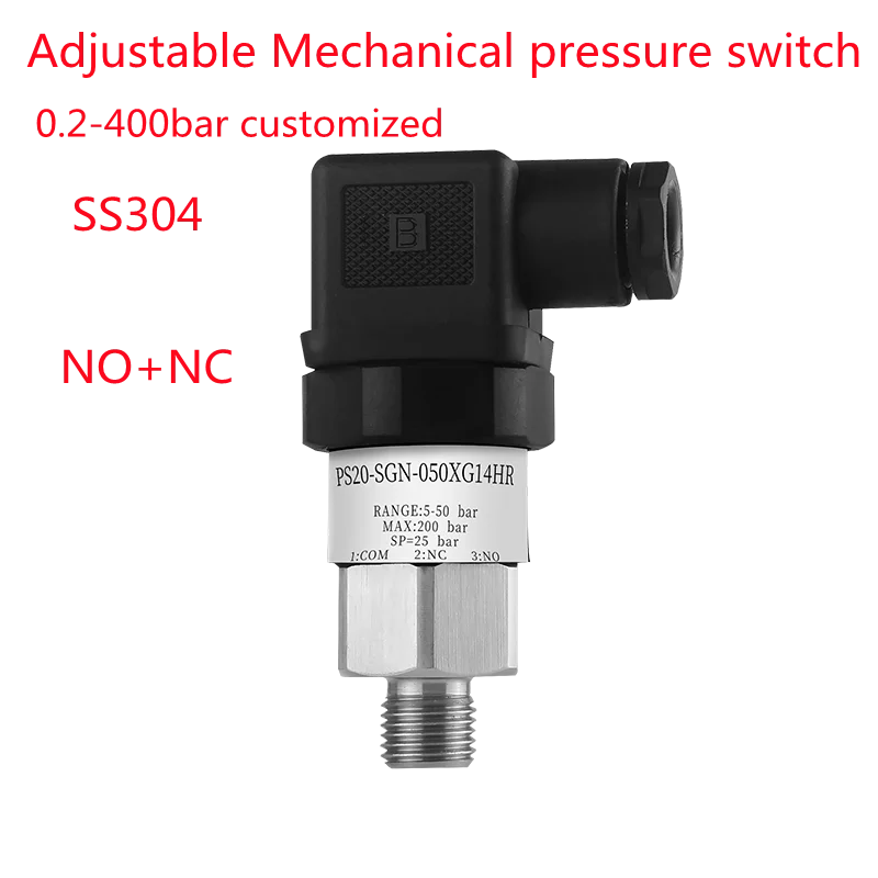 0-400bar Standard Mechanical Pressure Switch Stainless Steel Diaphragm Adjustable Oil Water Diaphragm Piston Pressure Control