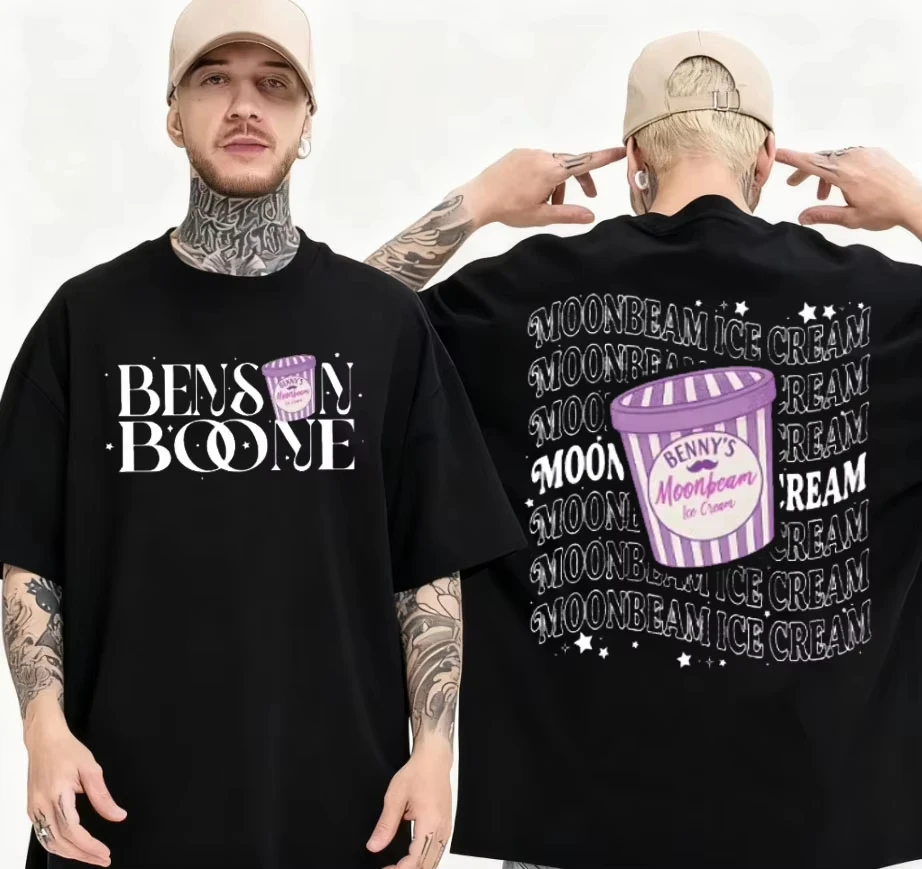 Camiseta de algodón 100% estampada para hombre, modelo Benson Boone Moonlight Ice Cream, nueva colección de verano 2026, merchandising de gira, jersey oversize.