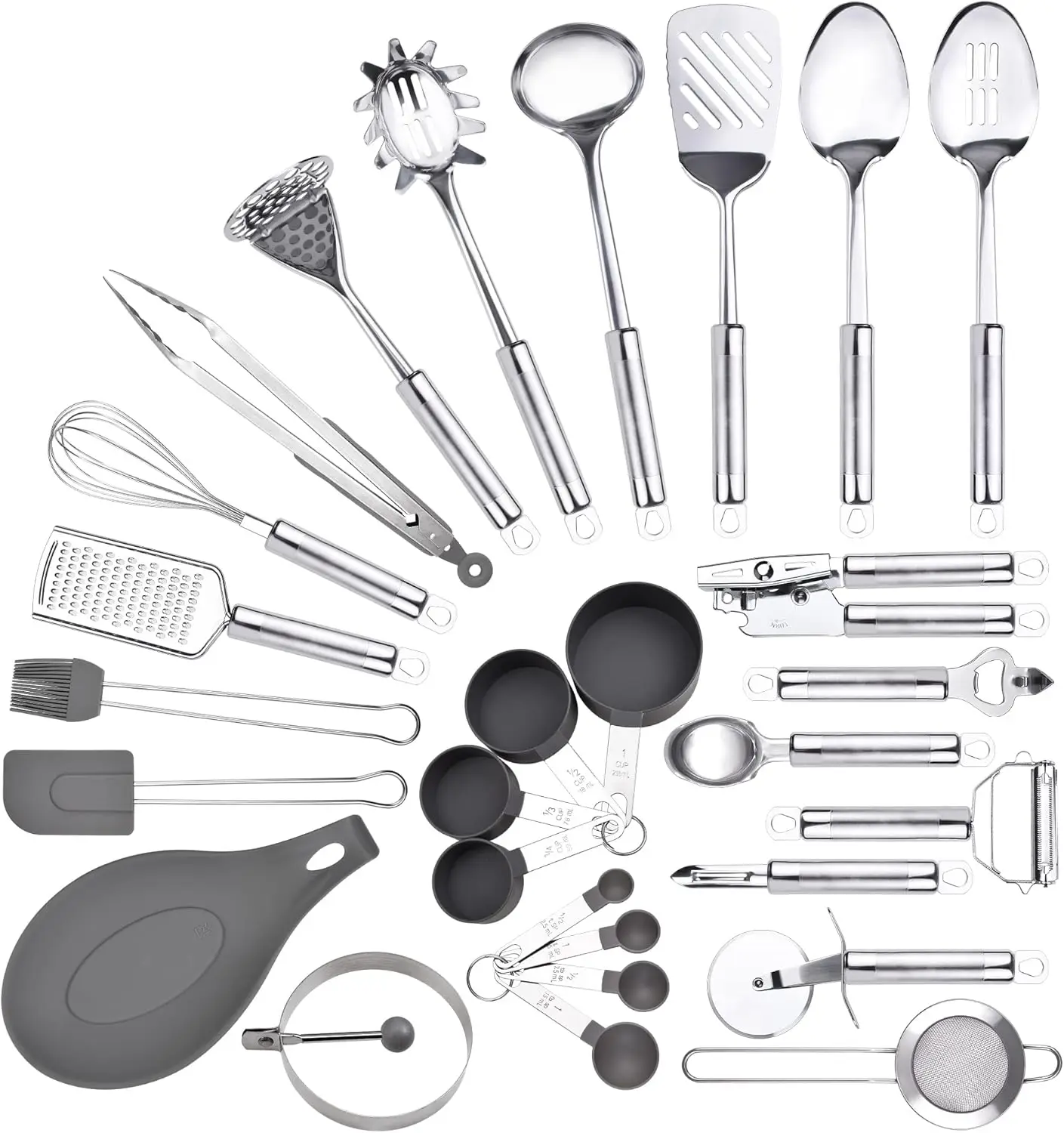 Stainless steel kitchen utensil set, 28 pcs kitchen gadgets and cooking utensil with holder - best kitchen tool set gift